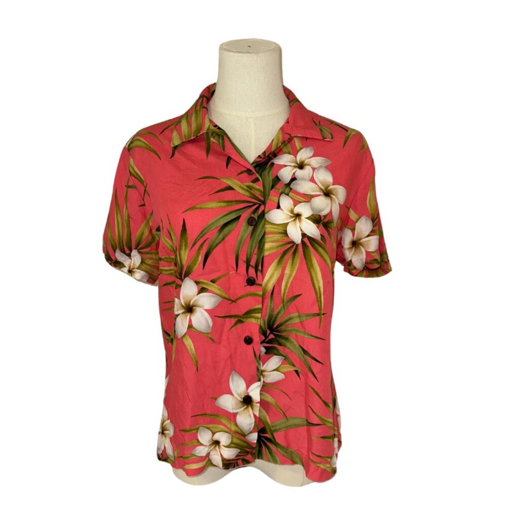 Vintage Paradise Bay Pink Hawaiian Floral Button Up Top Size Small